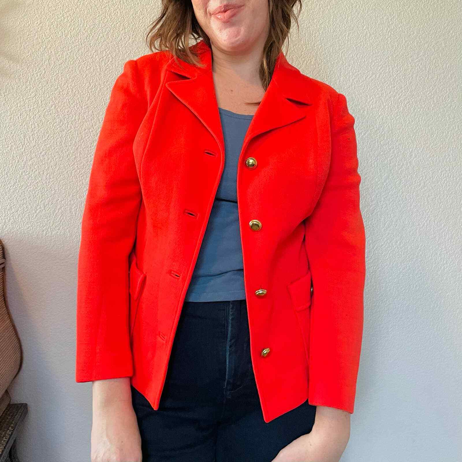 Vintage 60s 70s Butte Knit orange red poly wool blend blazer retro funky S-M