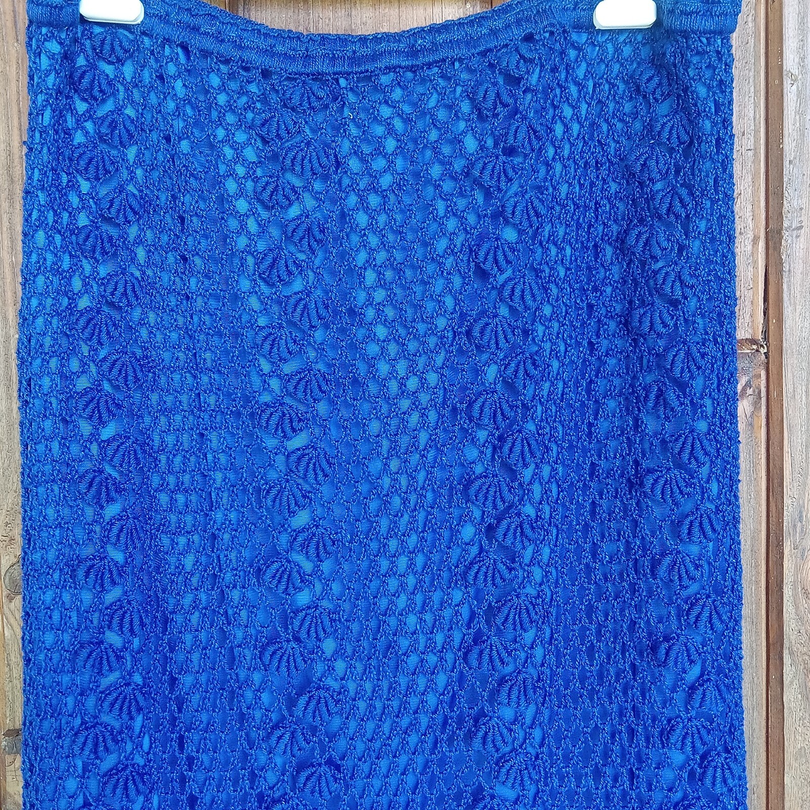 Hand Crocheted Scalloped Skirt Beautiful Royal Blue Size Large Midi Bohemian
