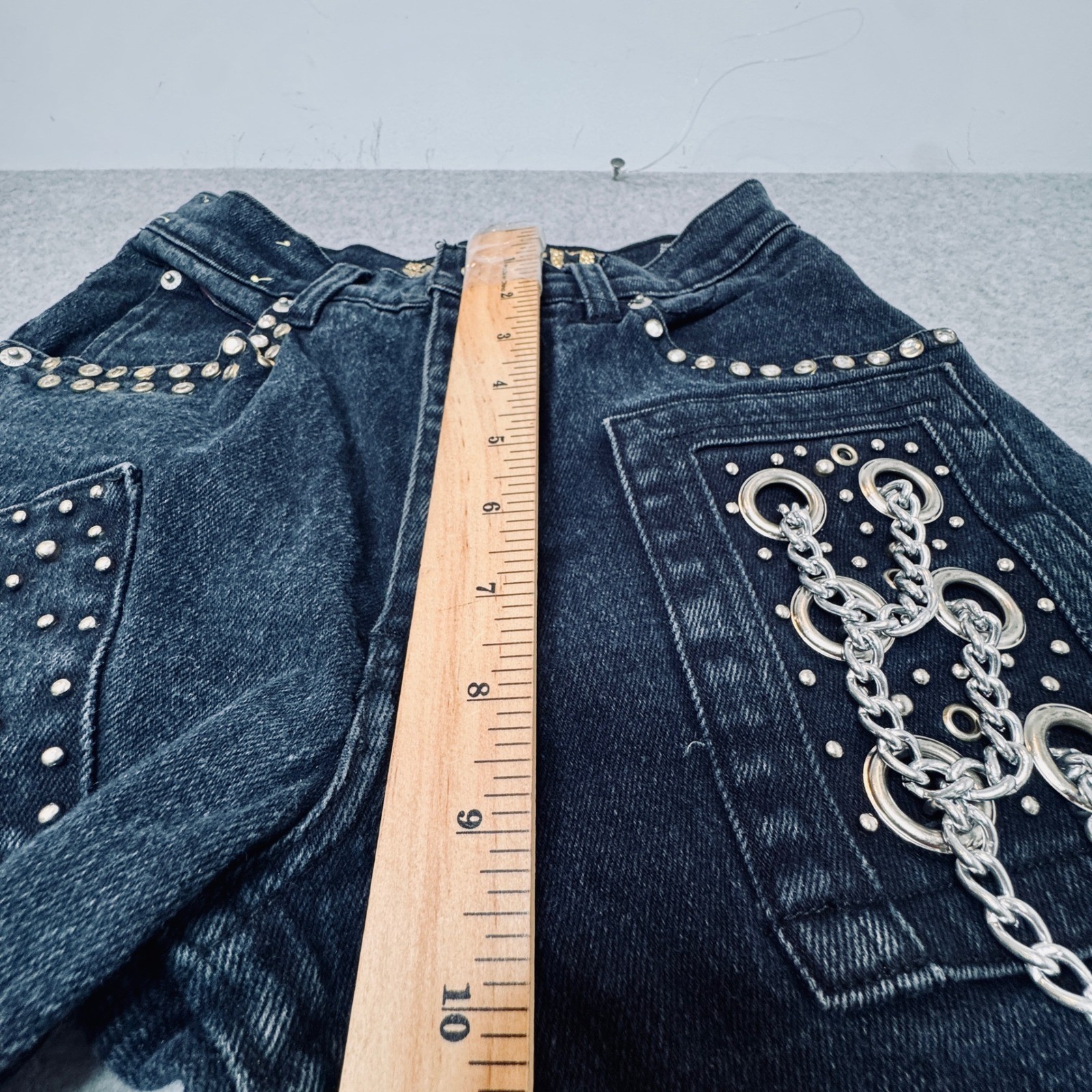 Y2K Embellished Jeans Studded Patched Denim Vintage 90s Speed Grungecore SZ 8