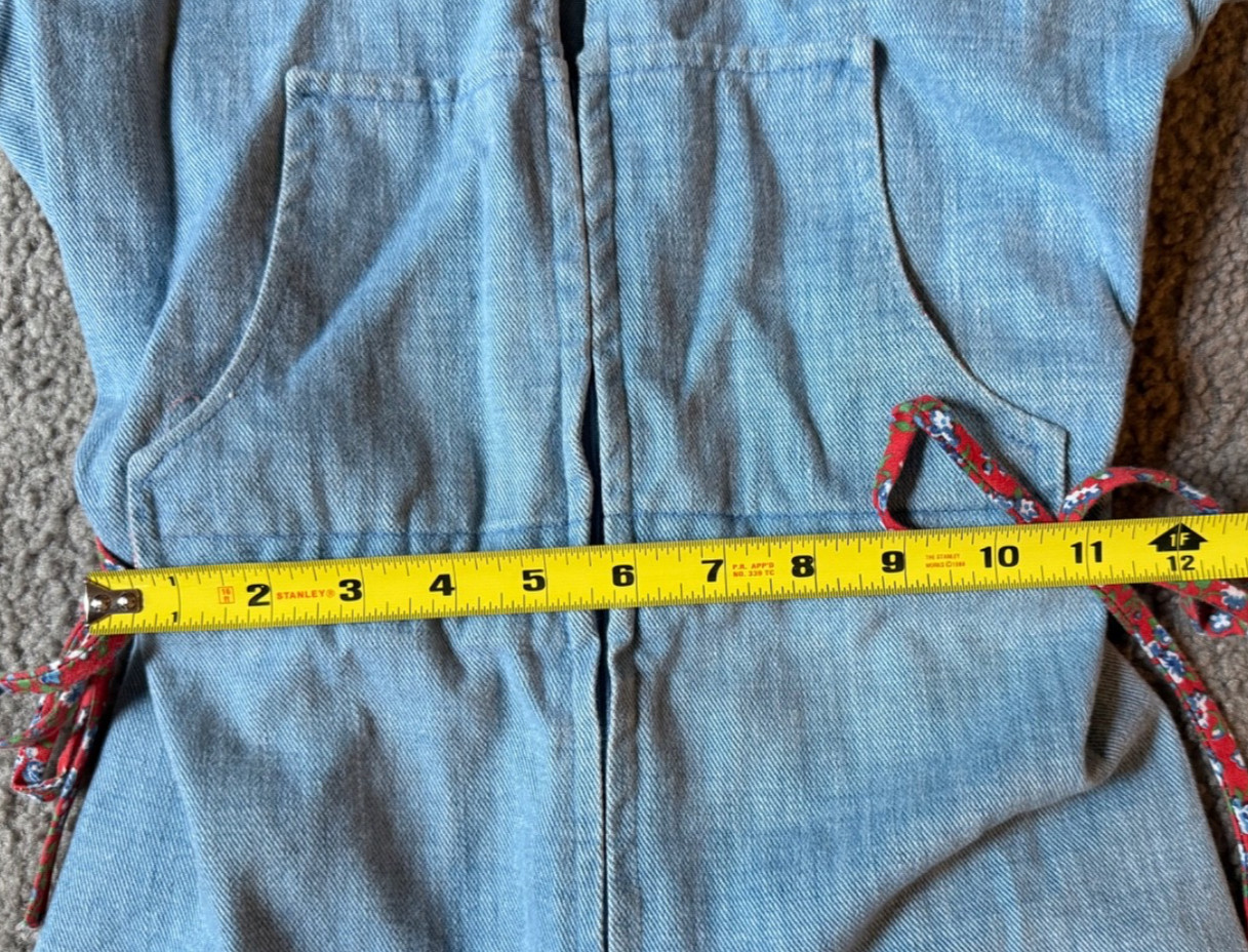 VTG 70s Women’s Denim Hooded Disco Boho Jumpsuit Romper – Size Small Tall