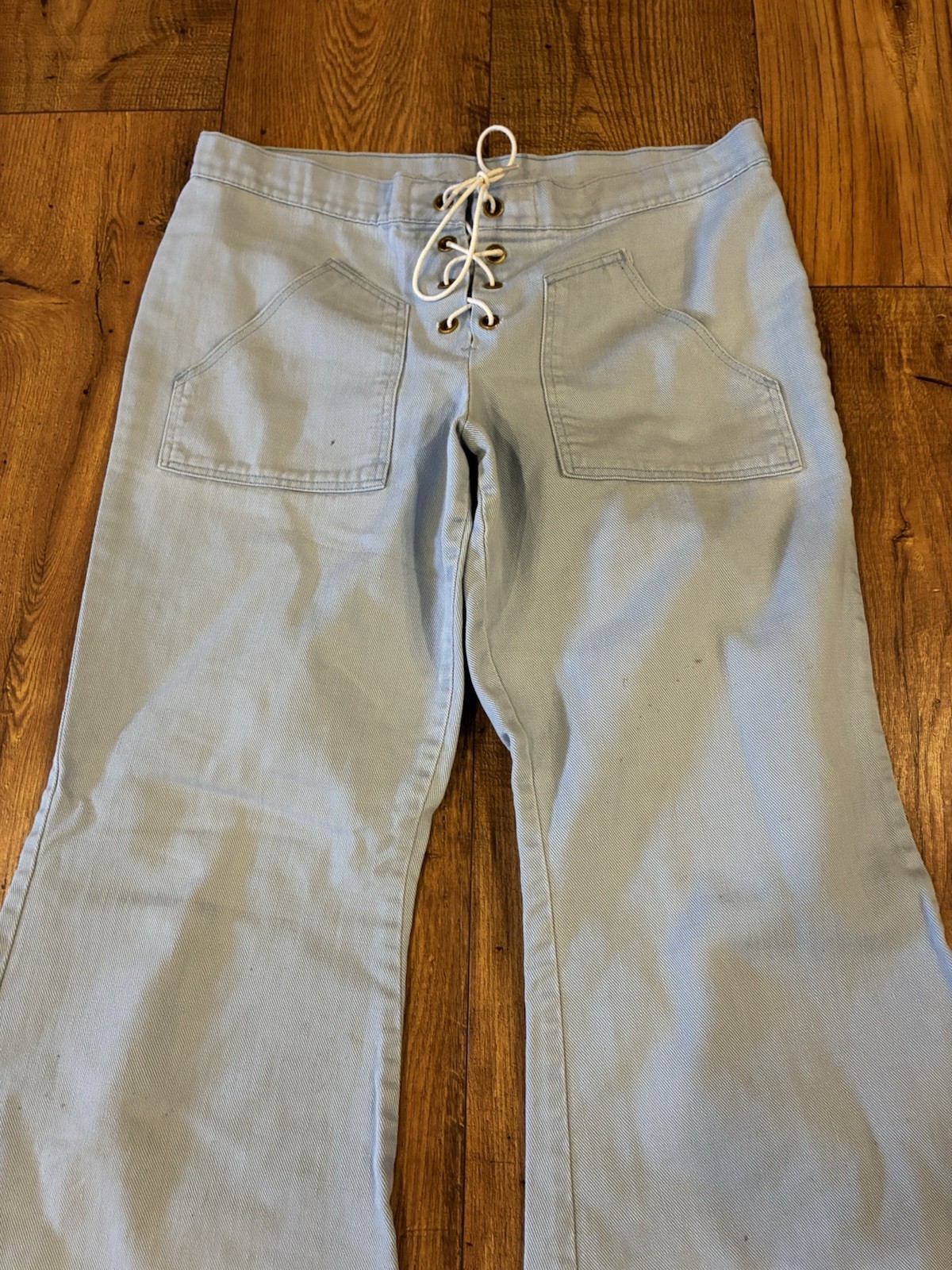 Vintage 70s Lady Wrangler Woman’s Bell Bottoms Lace Up Jeans Size 30×28