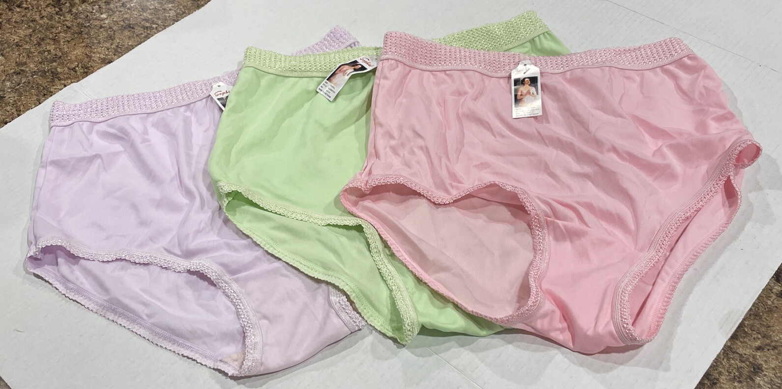 3-Vtg Sophia Nylon Panties Elastic Waist & Thigh Pink Purple Green XXXXL NWT