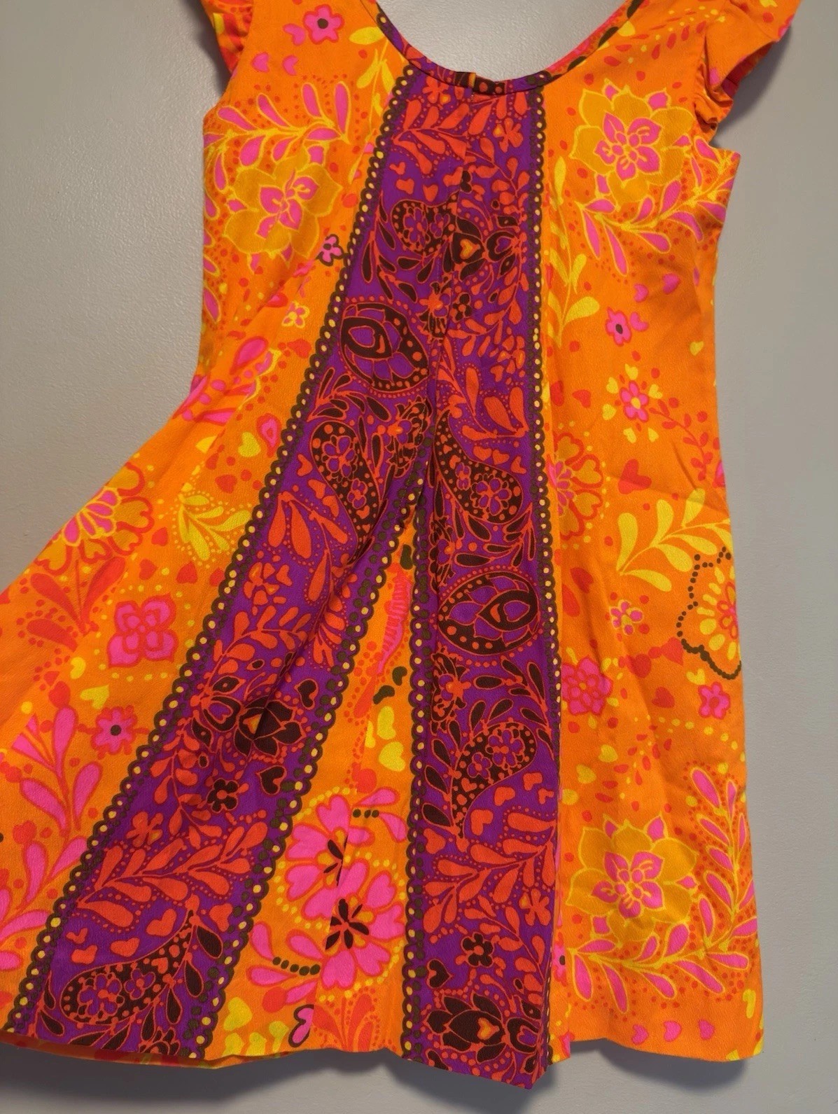 Vintage 1960s Surfside Sportswear Hawaii Dress Dayglo Tiki Sz 10 Floral Mod GoGo