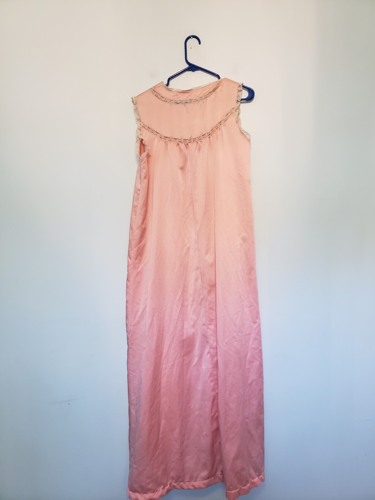 VTG Eve Stillman I Magnin Womens M Nightgown Maxi Lace Pink Floral Satin FLAW