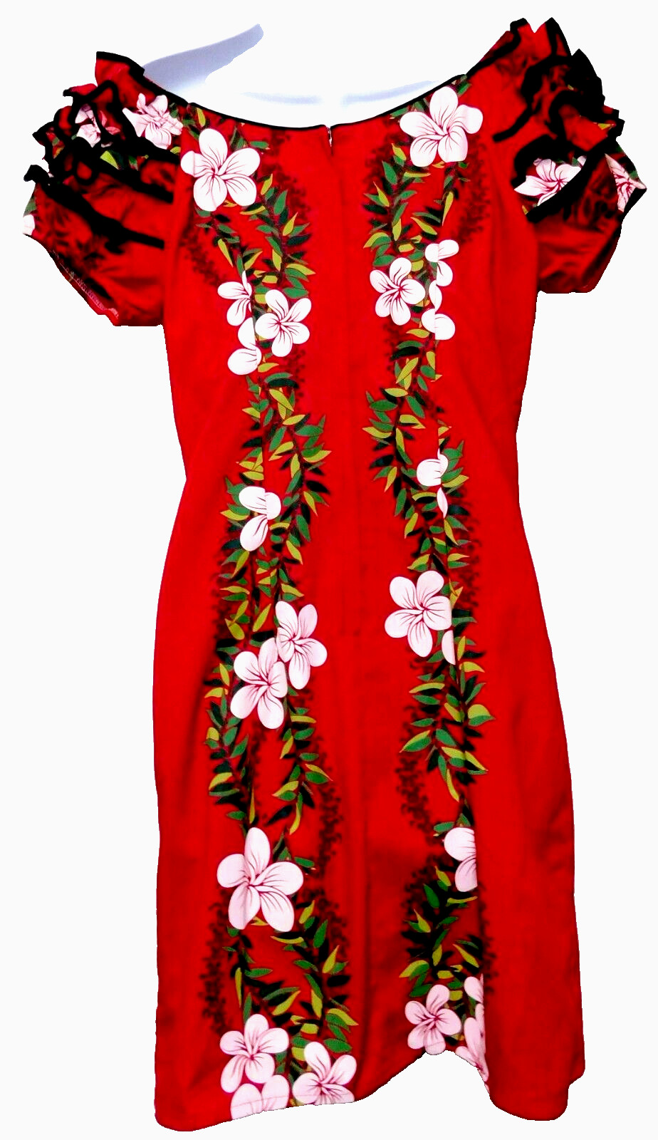 Vintage Royal Hawaiian Dress M Red Floral 60s 70s Muumuu Ruffle Off Shoulder