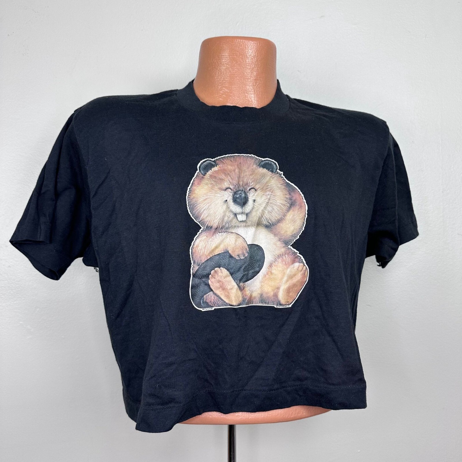 Vintage 1970s/80s Beaver Cropped T-Shirt Screen Stars Crop Top 70s Roach Iron On