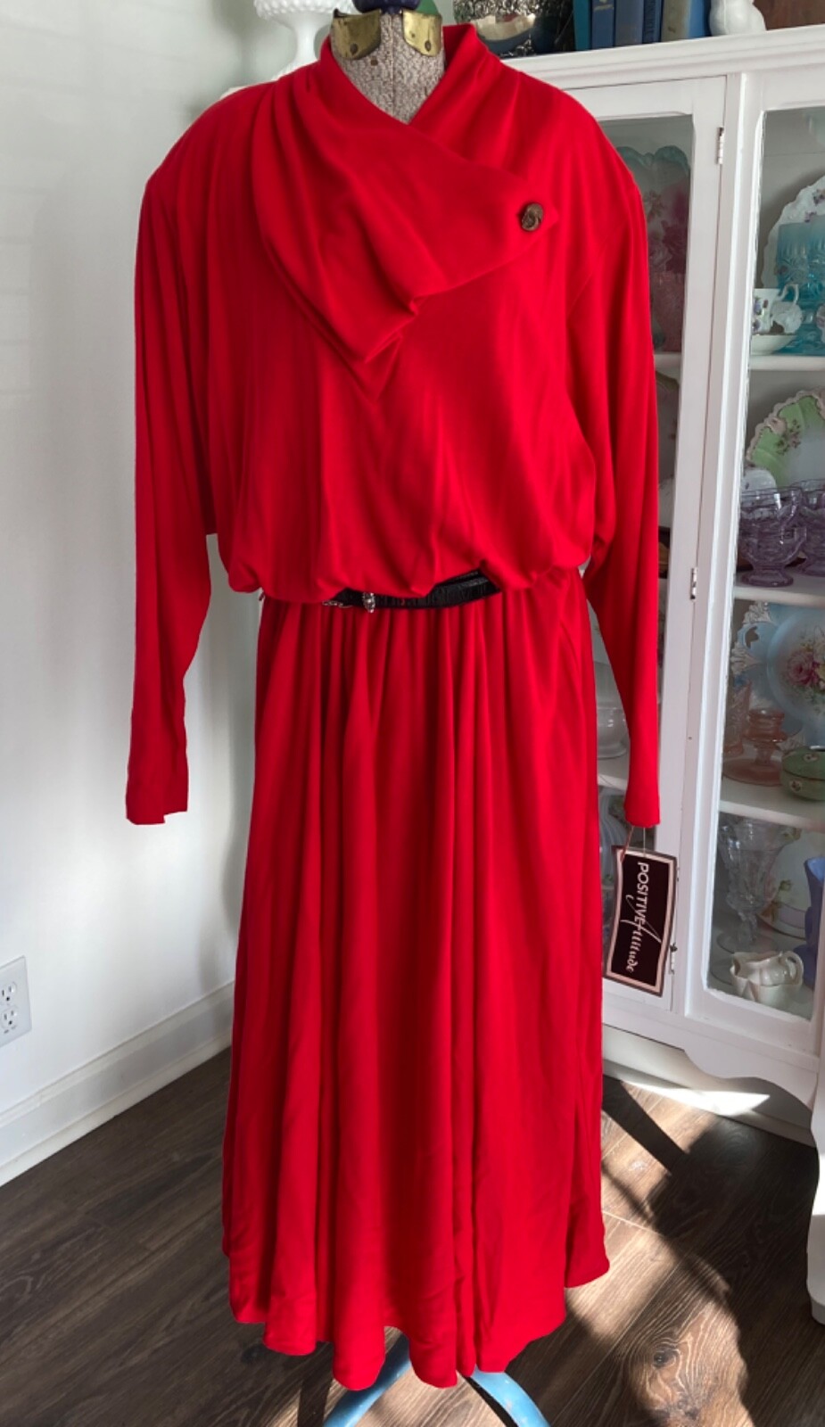 NOS Vintage 1980s SPEIGEL Red Jersey KNIT Dress Size 18 Bust 46