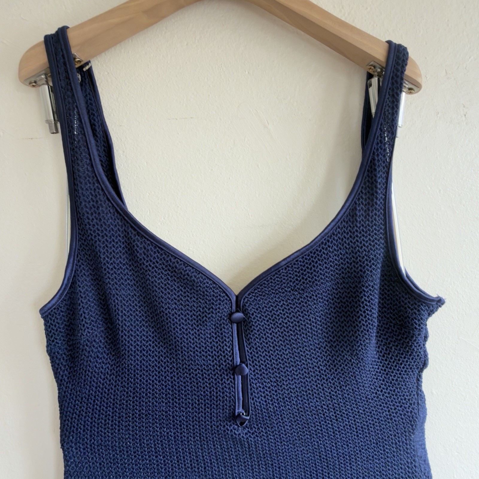 Cole of California Navy Textured One Piece Swimsuit Vintage Button Detail 14