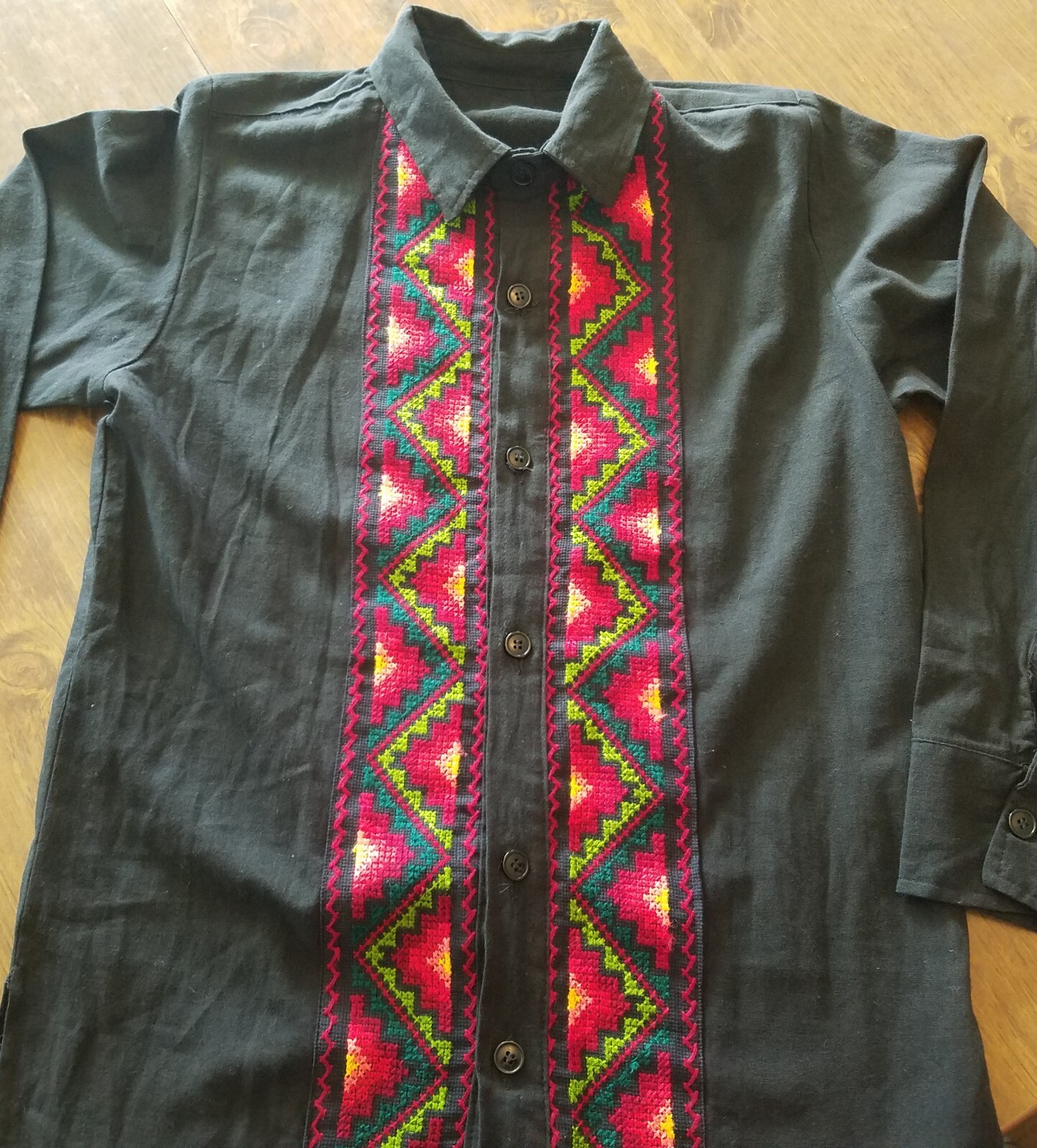 Bohemian Hippie Festival Wear Embroidery Casual Button Down M/L Red Green Unisex