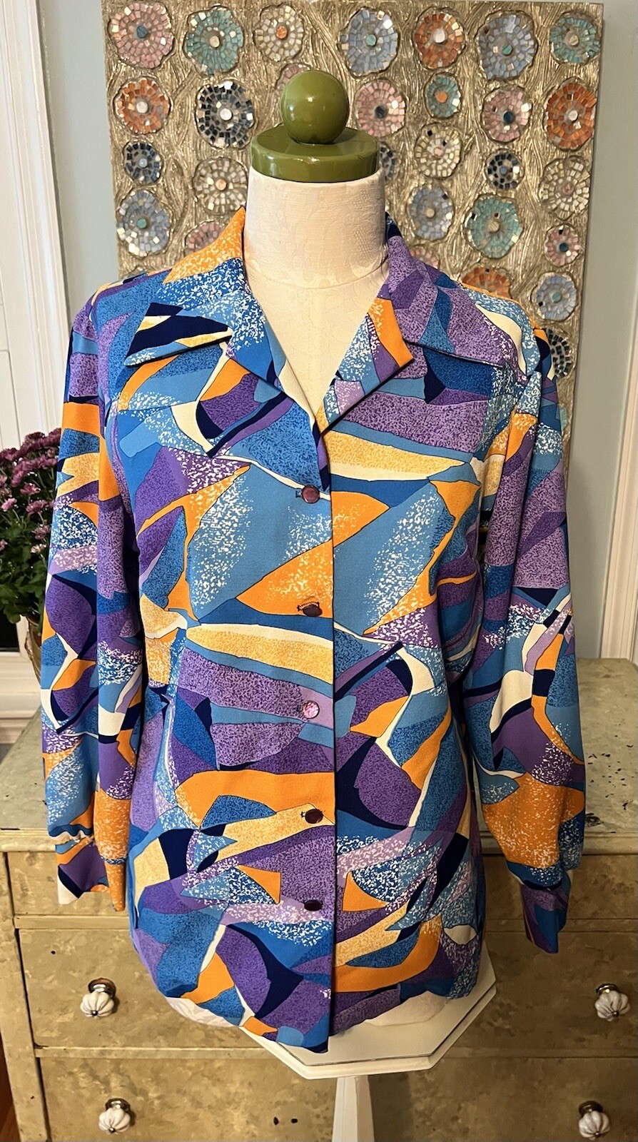 Vintage Pykettes Mod Geometric Blouse Tunic Purple/Turquoise/Orange -M/L