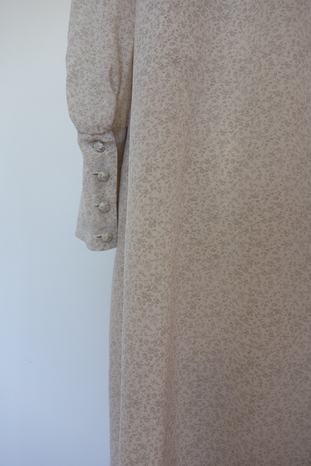 Vtg Jessica Mclintock Ditsy Silk Chiffon Midi Dress Lace Trim W’s M Grey