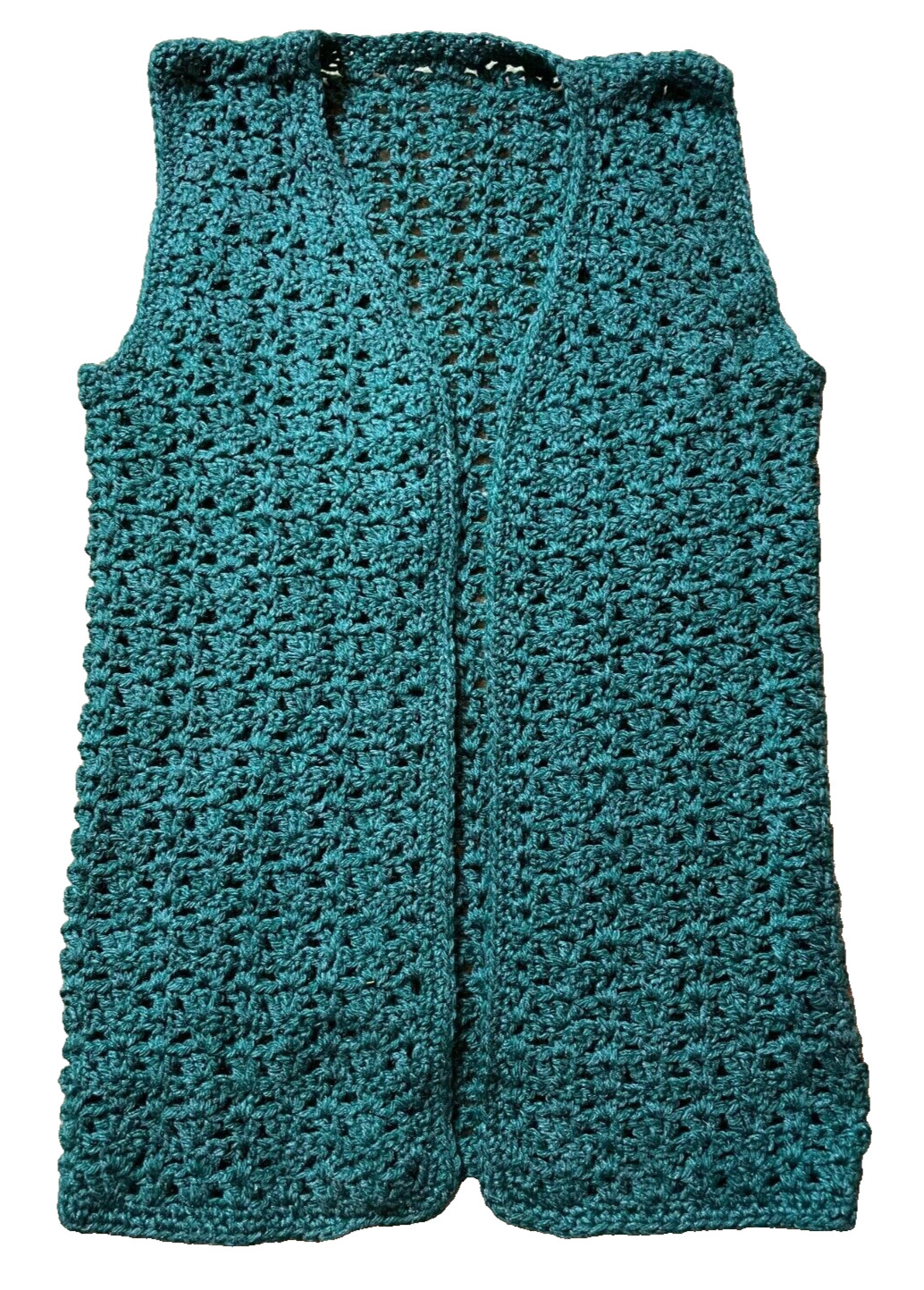 Vintage 70s Dark Green Cardigan Granny Core Knit Handmade Long Sweater Vest M