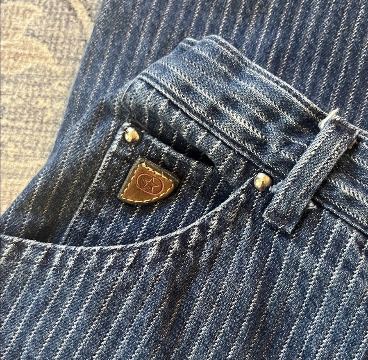 ZENA Vintage Blue White Striped Denim Jeans for Women
