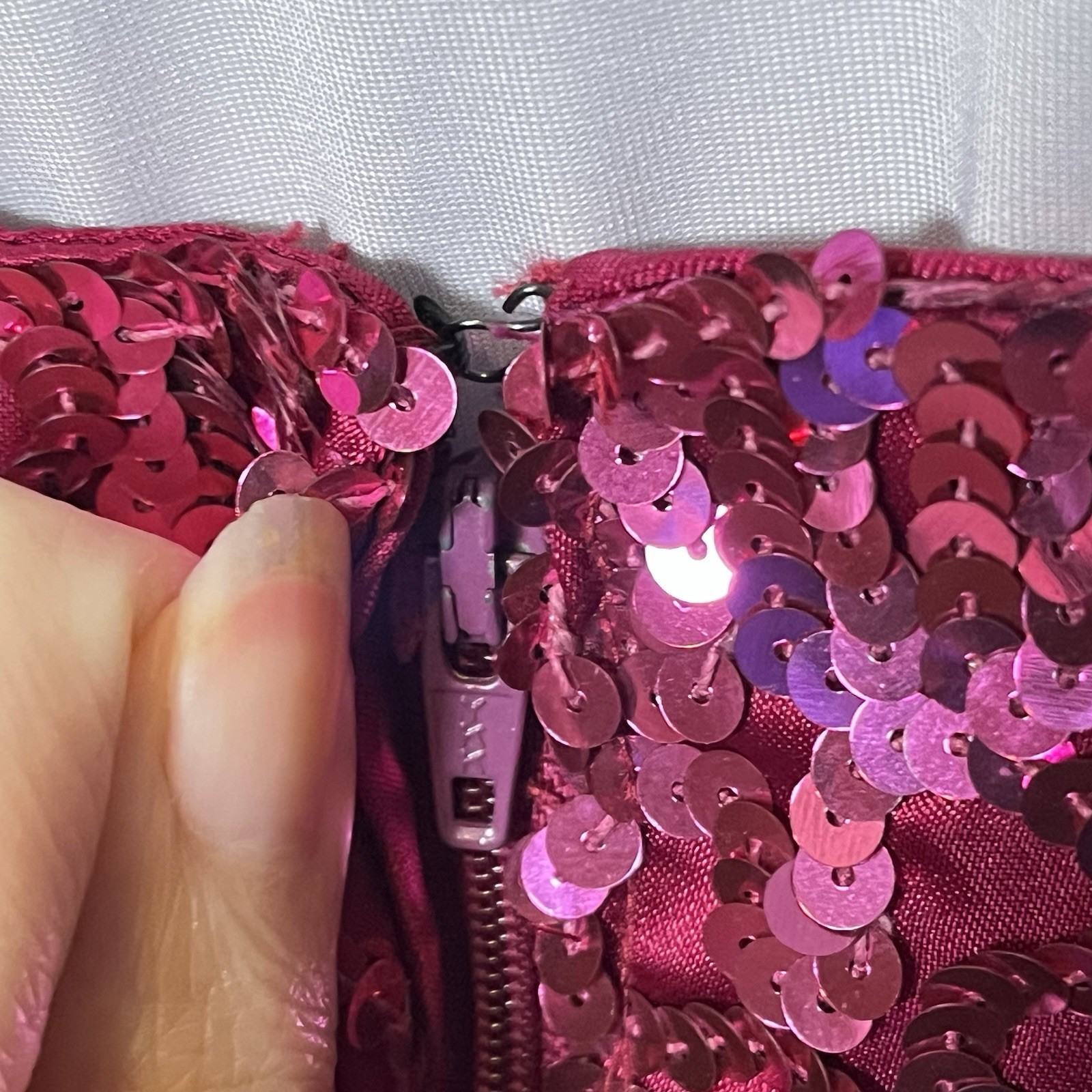 Vintage Mike Benet Satin 60s 70s Hot Pink Prom Formal Dress Sequin Scalloped