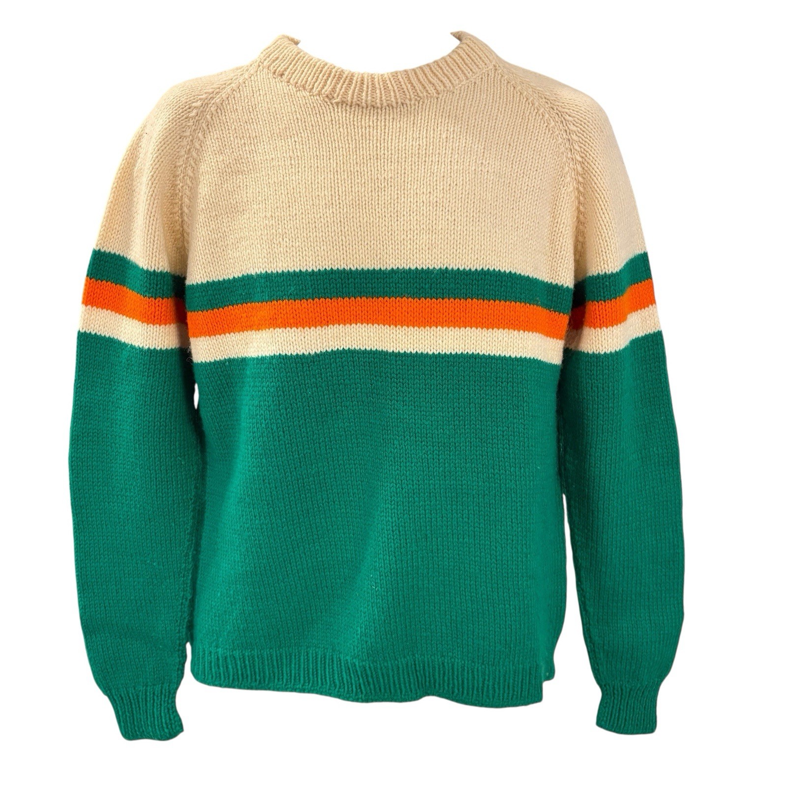 Hand Knit Pullover Sweater Jumper Handmade Bold Stripe Green Size M VTG 90’s Y2K