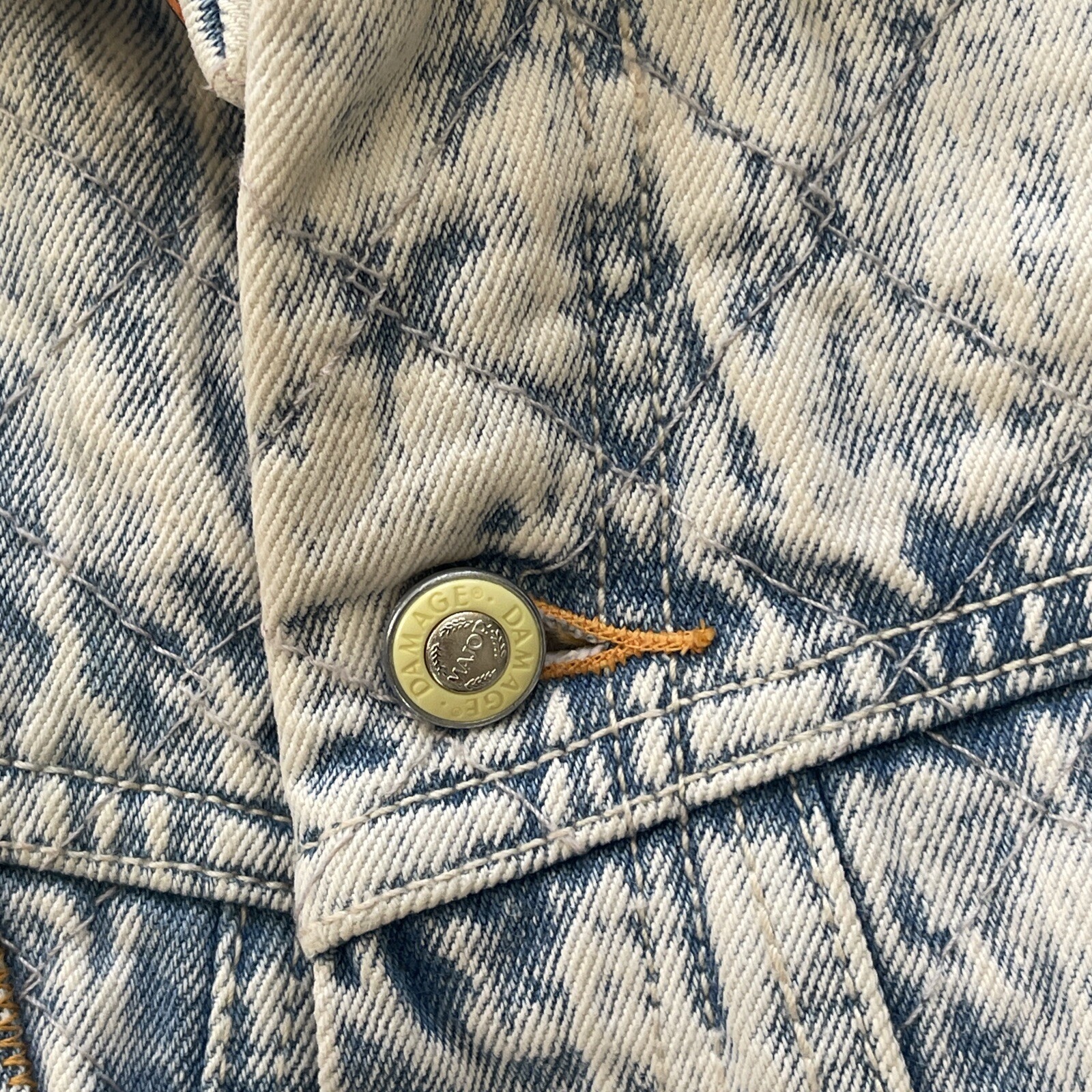 Major Damage Denim Quilted Bomber Jacket Size 1 Acid Wash Vintage