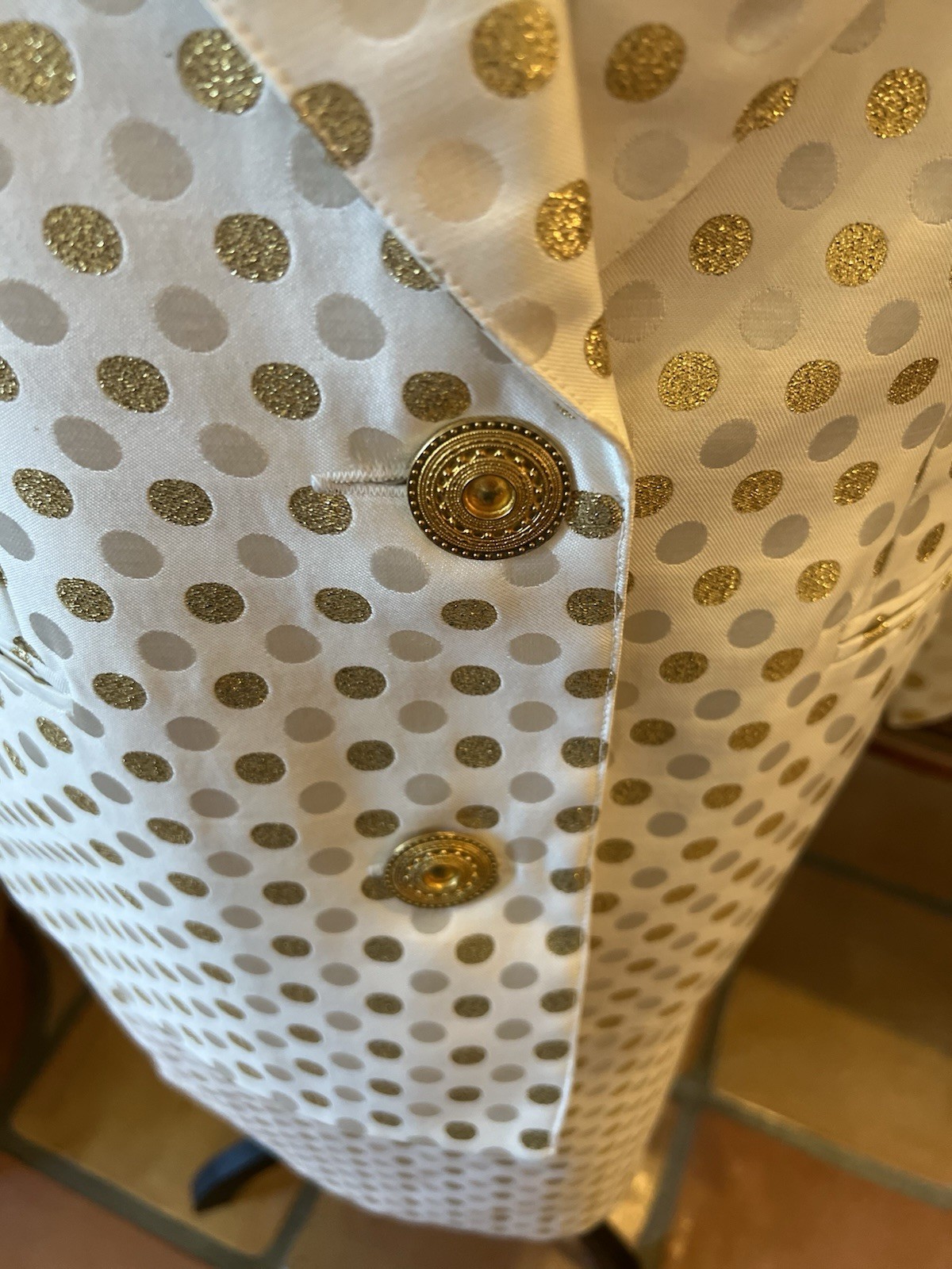 Vintage Criscione Suit Sz 6 Metallic Gold Polka Dot Straight Skirt Gold Buttons