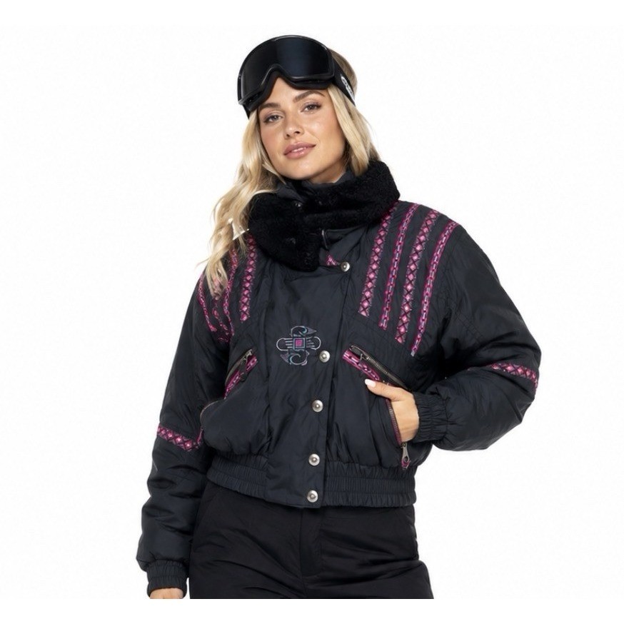 VTG Head Skiwear Women Sz 8 M BLK Southwestern Embroidery Bomber Ski Jacket 1202