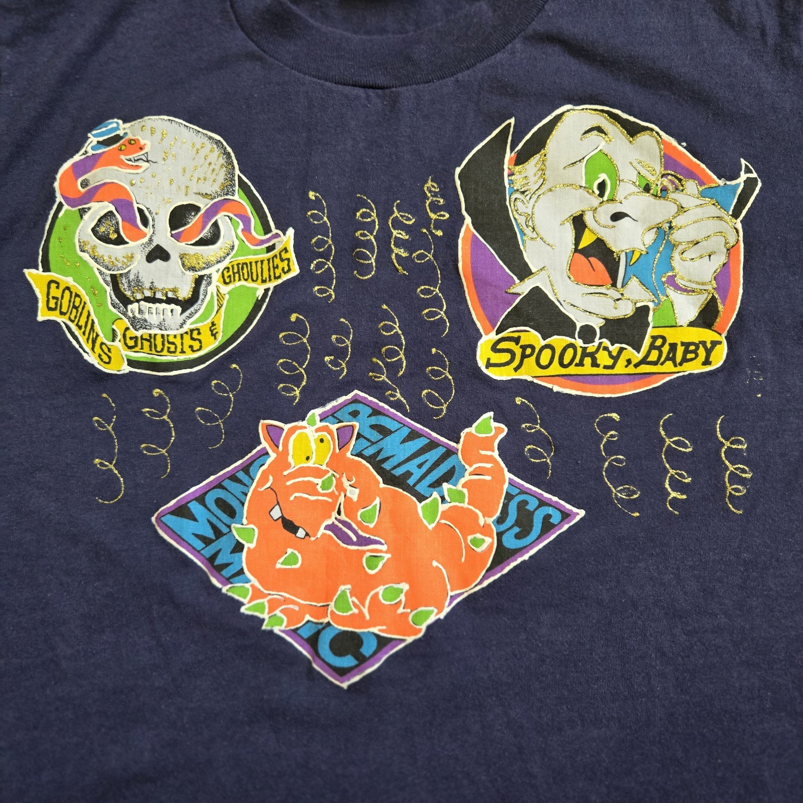 VTG Y2K Sunbelt Halloween T-Shirt Adult L Blue Handmade Embellishment Art USA