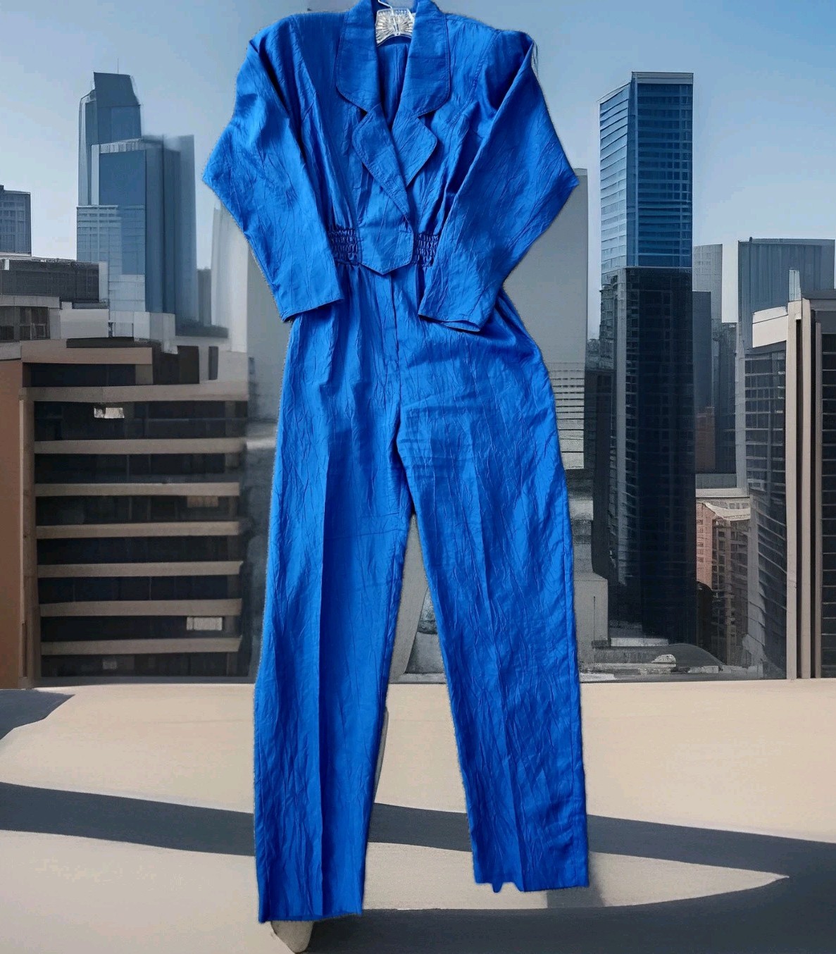 Rare Blue Vintage Electric Blue Jumpsuit Size 10 Elastic Waaistband