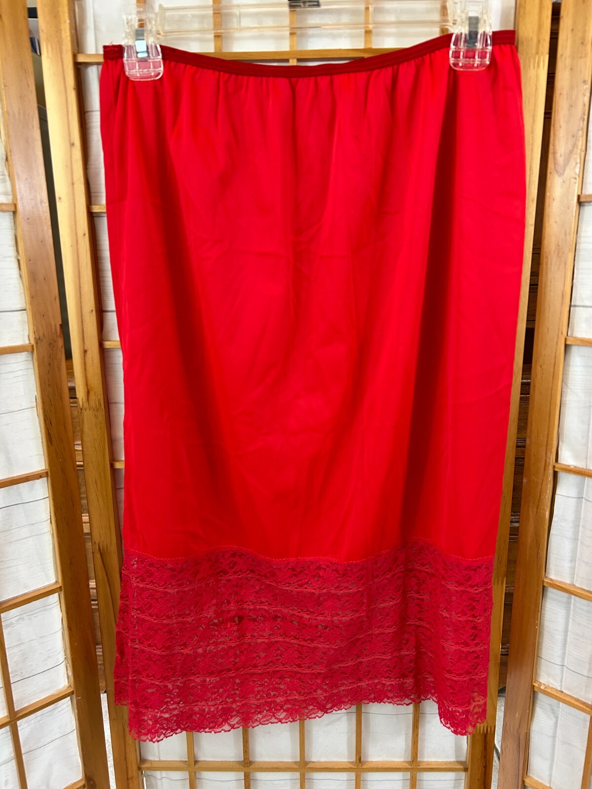 Vintage Stoneswear Slip Half Women Medium Red Nylon Lace Hem Elastic Waist Skirt