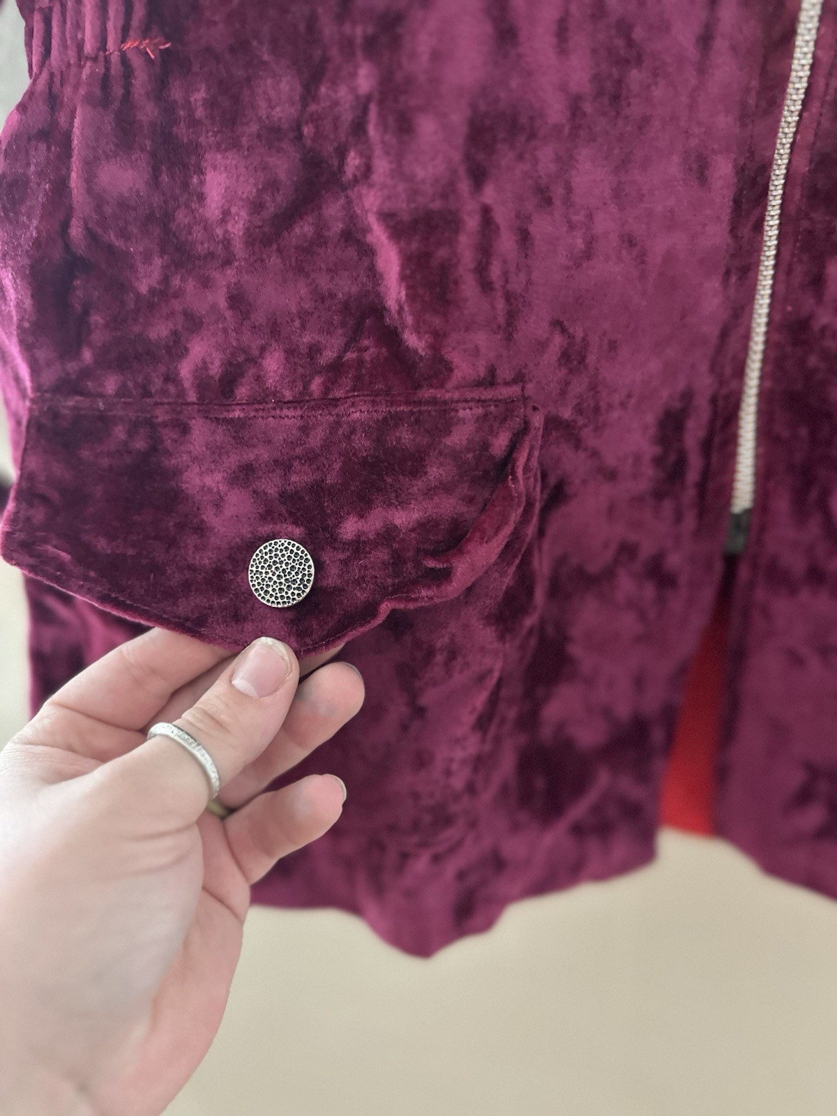 VTG Velvet Jacket S/M Handmade Pockets Zip Up Collared Purple Academia Y2K
