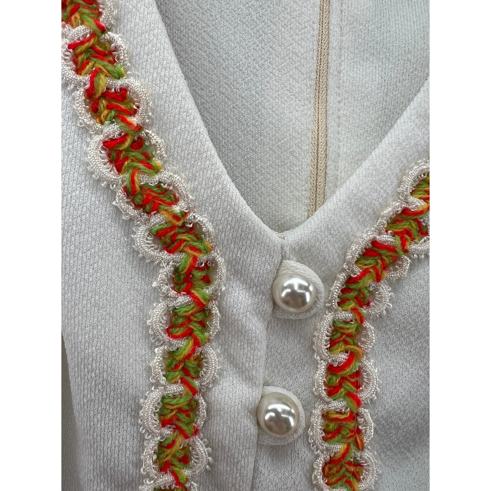 Vintage ILGWU White Pleated Mini Dress Sleeveless Braided Trim Pearl Buttons