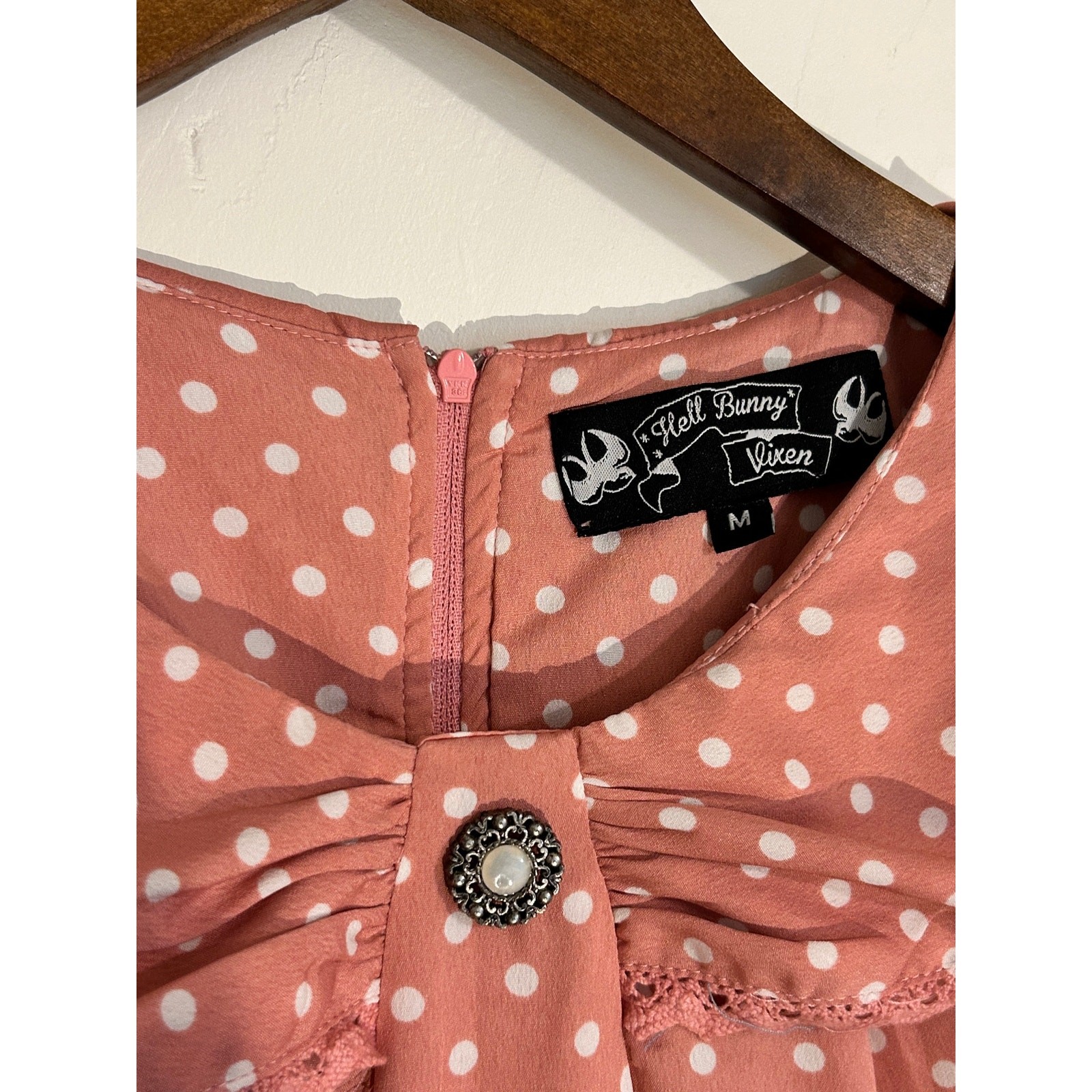 Hell Bunny Vixen Pink Polka Dot 1940s Retro Midi Dress Size Medium