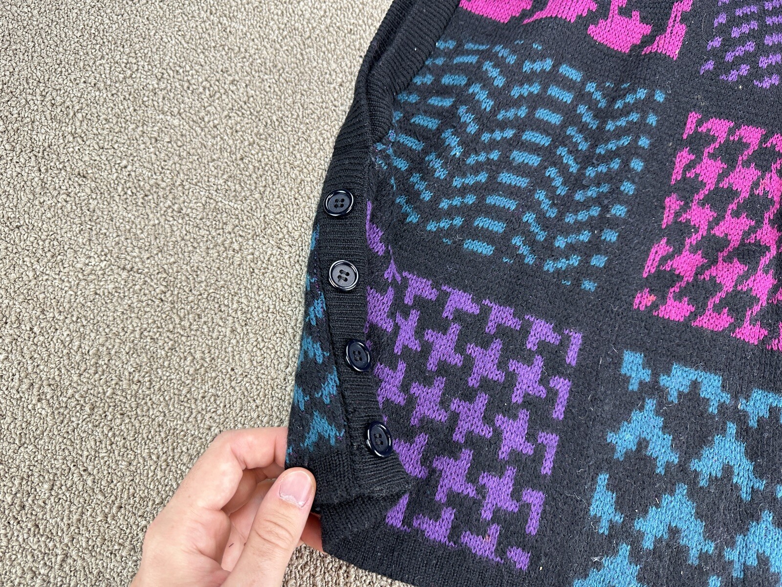 Women’s Dalton Sweater XL Colorful Boxy Black Pink Purple Geometric VTG