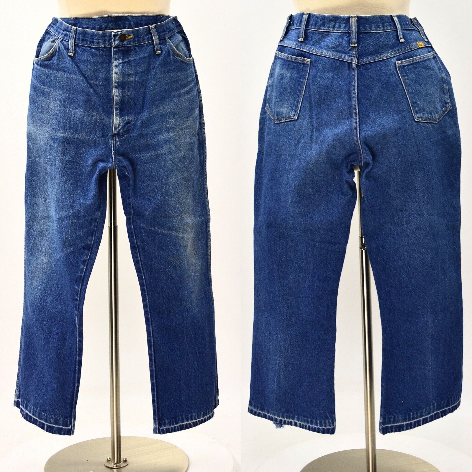 80s Vintage Dark Stone Wash High Waist Boot Cut Jeans Womens 22 Rustler