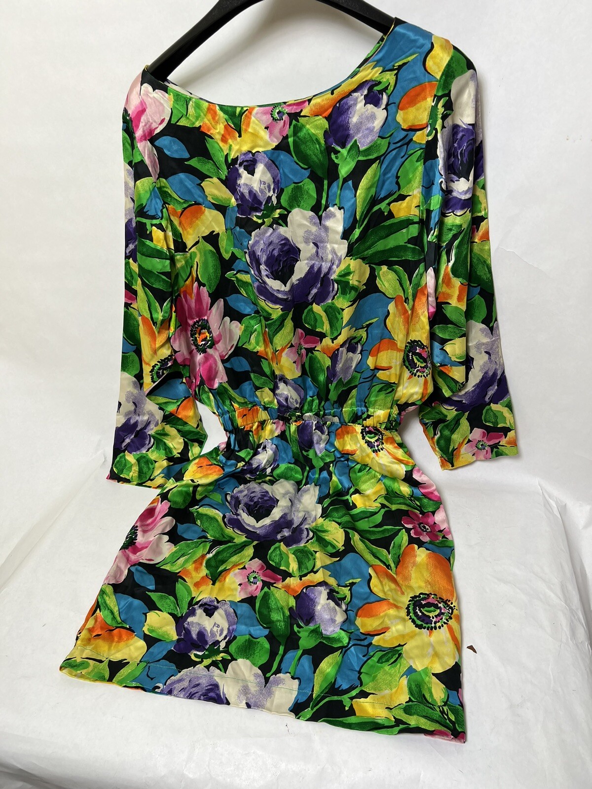 Mary Jo Bruno Dress Womens Large Vintage Floral Silk Multicolor Floral LOOK