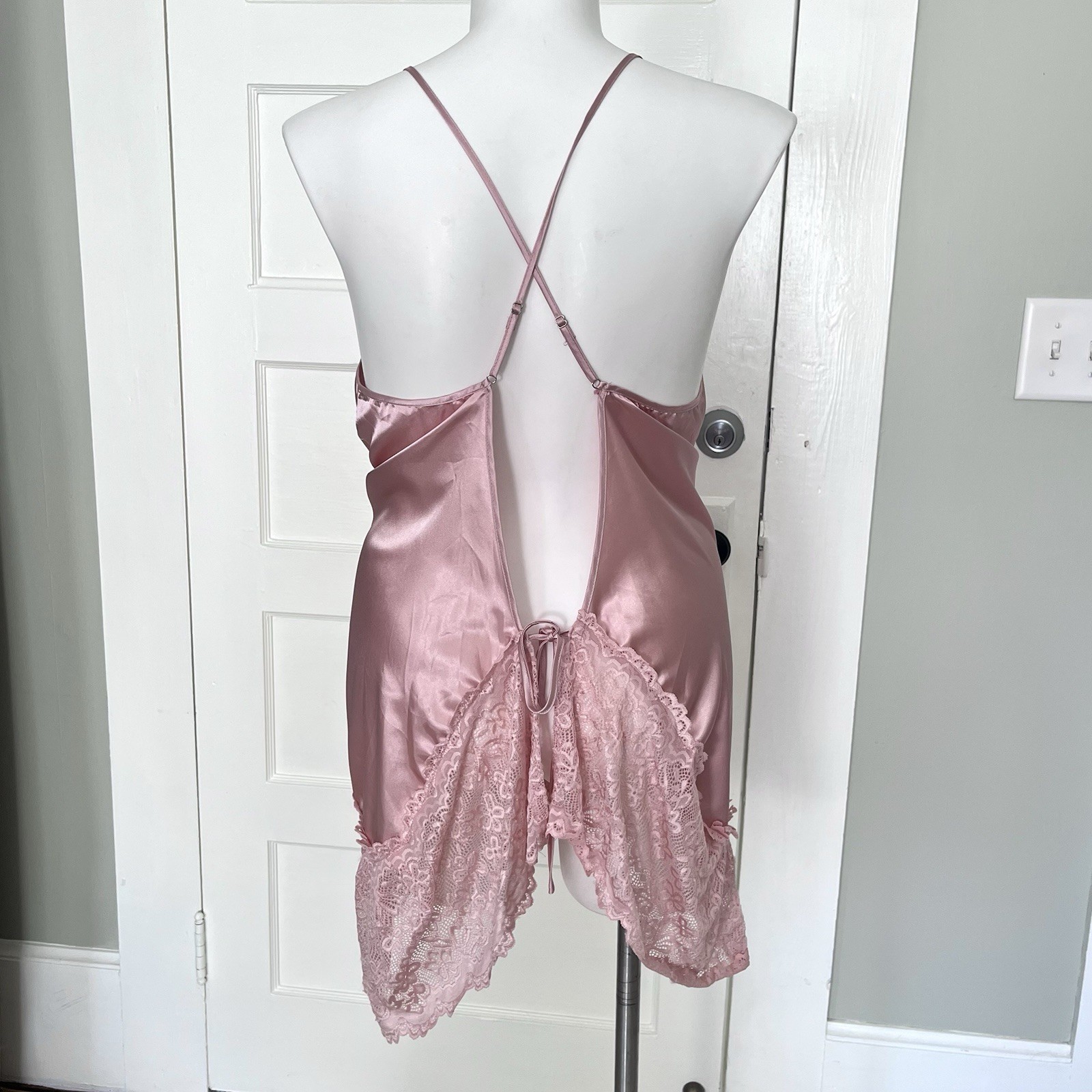 Pink Satin Baby Doll Nightie Lace Open Back Sexy Coquette Fairy Sz 3XL Curvy