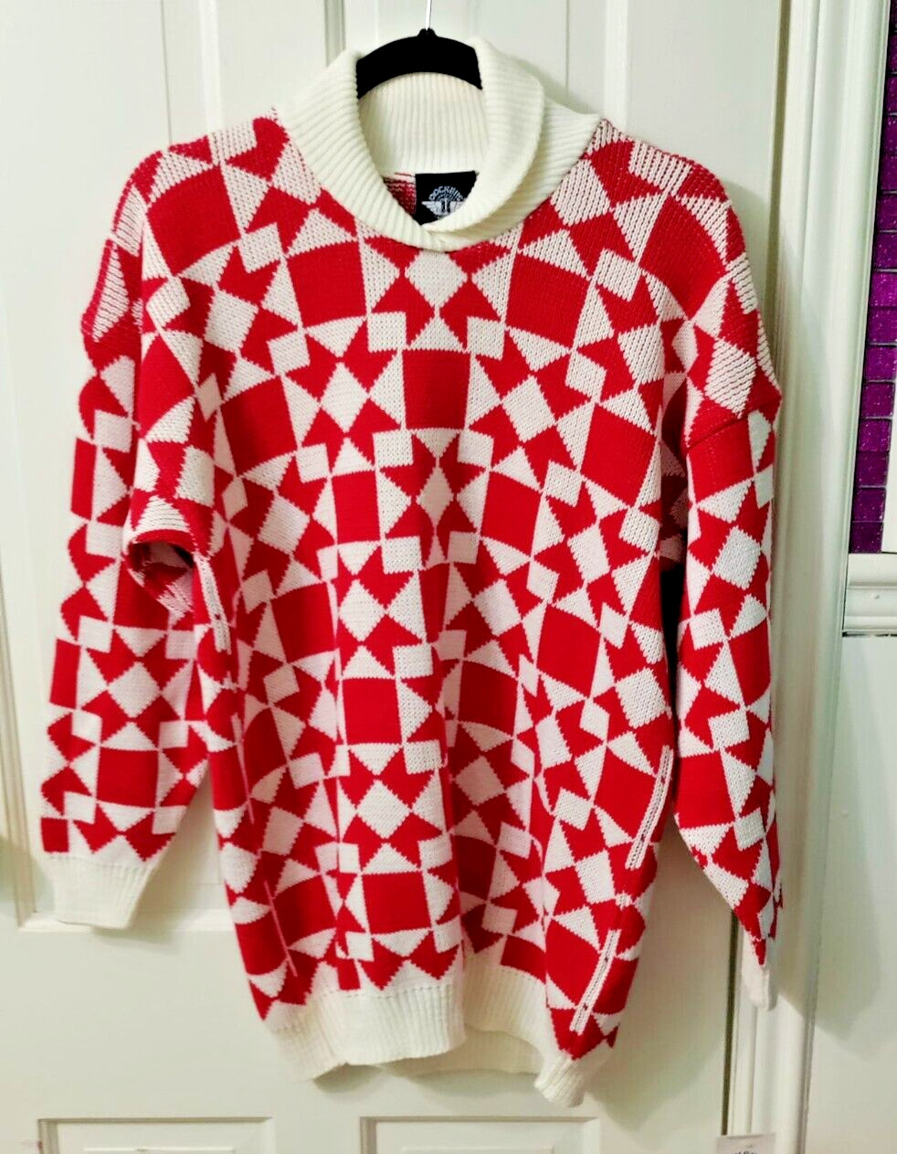 Vintage Dockers Levi’s Sweater American Folk Art Quilt Pattern S Womens NWT ’80s