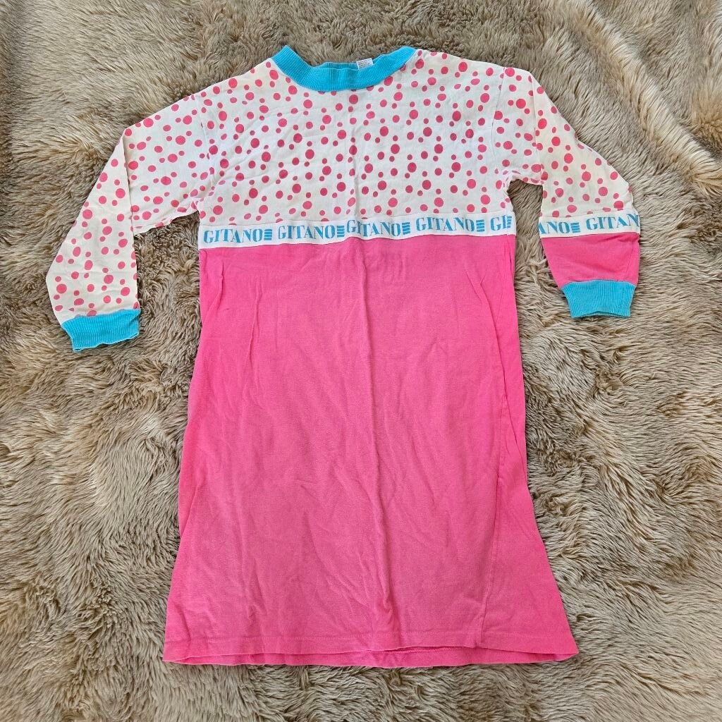 Vintage Gitano Pink White Blue Long Sleeve Small Women’s Nightgown Sleep Shirt