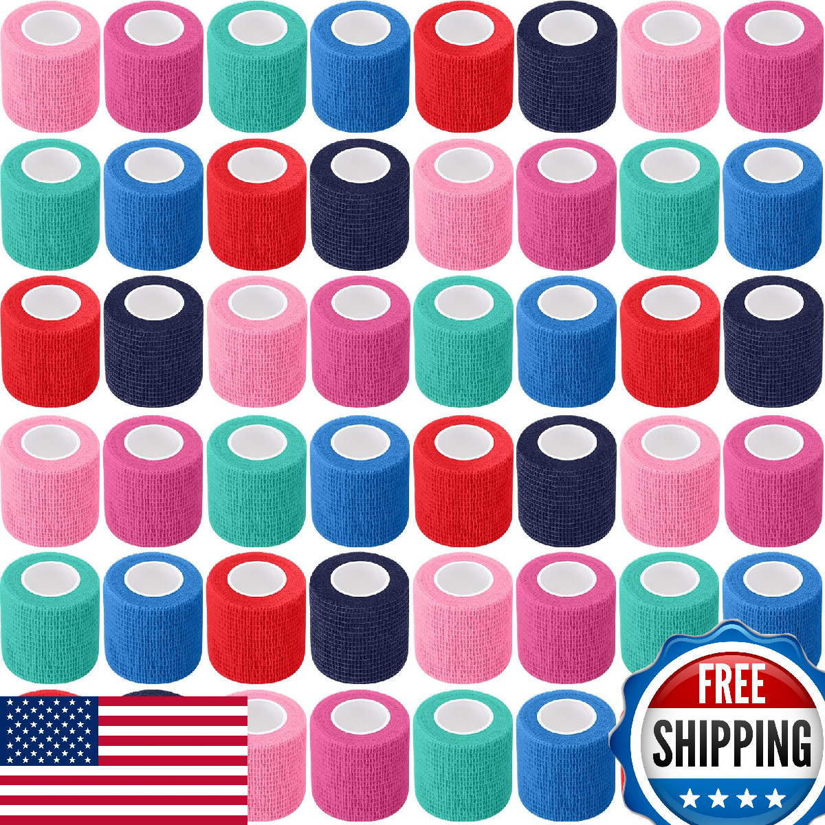 Treela 48-Pack Self-Adhesive Cohesive Bandage Elastic Athletic Tape 2″x5yds