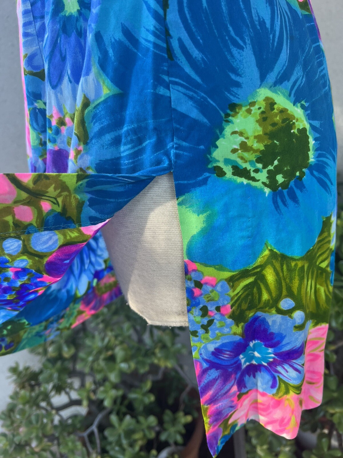 Vtg Hawaiian Luau Mini Dress Ruffle Neck Blue Floral Small By Waltah Clarke’s