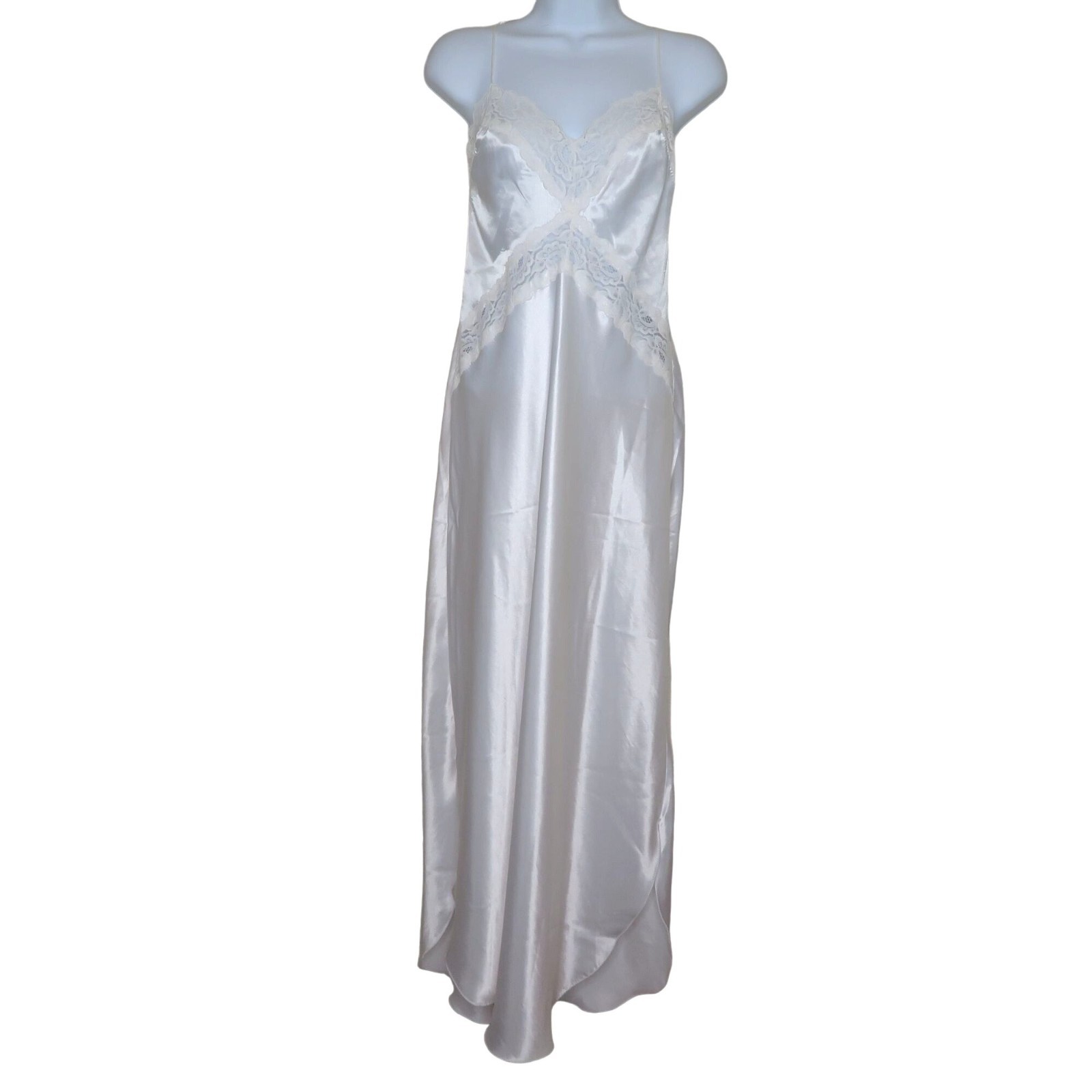 Vintage White Lace Satin Slip Nightgown Robe Peignoir Set Wedding Honeymoon
