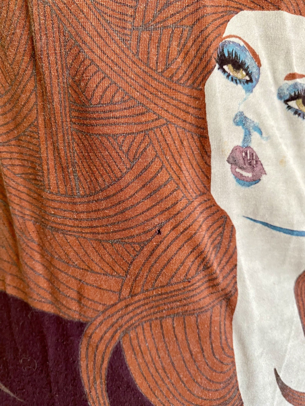 Vtg ZARA Trafaluc TRF Sultry Redhead Pop Art Graphic Low Back Top T Shirt Size M