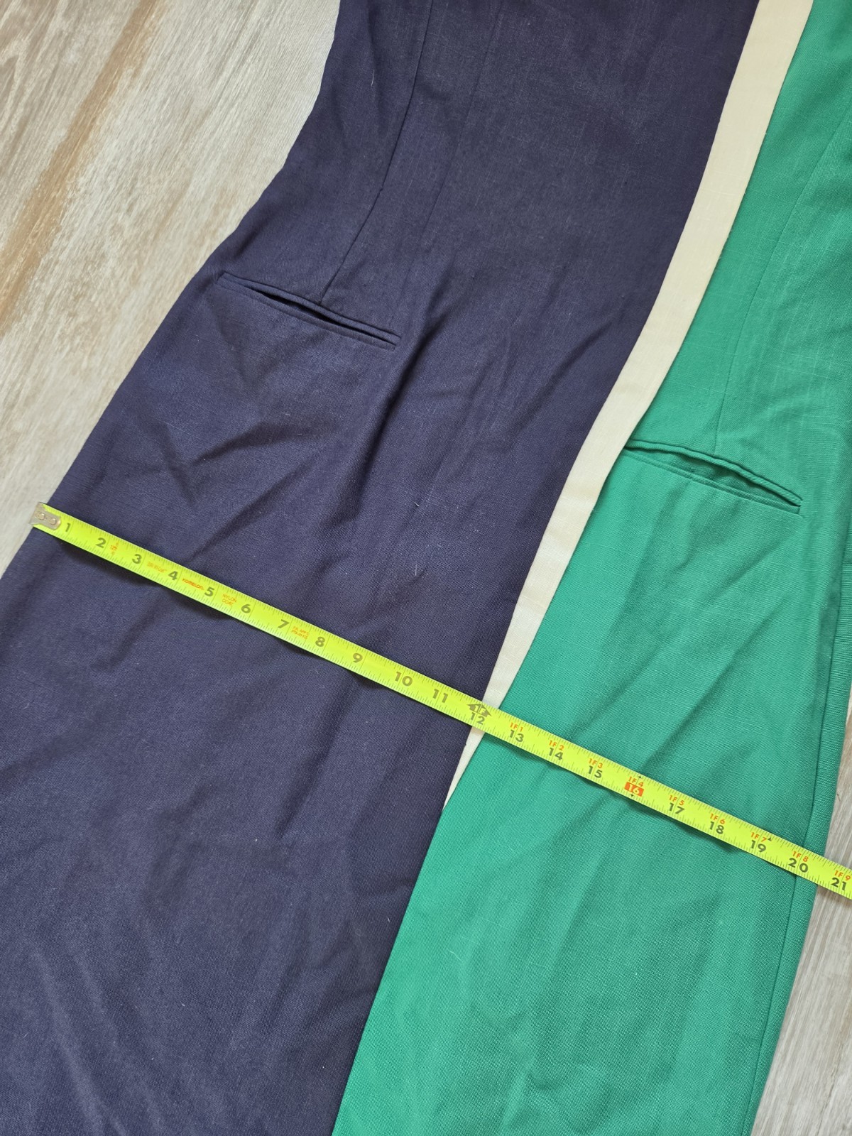 Vintage Damon II Colorblock Sheath Dress Navy Green Gold Button USA Size 10 EUC