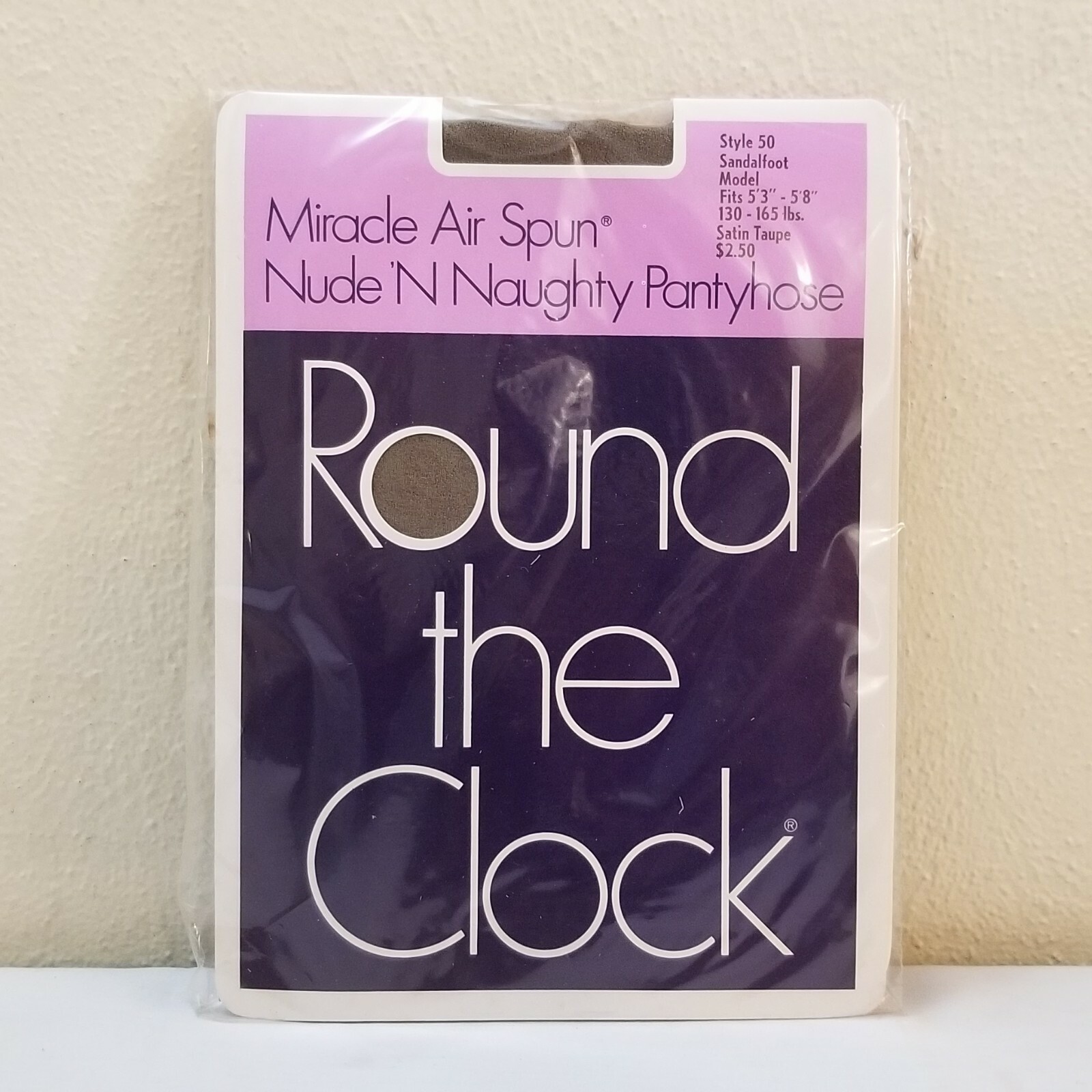 Vtg Round the Clock Satin Taupe Sz Average Sandalfoot Miracle Air Spun Pantyhose