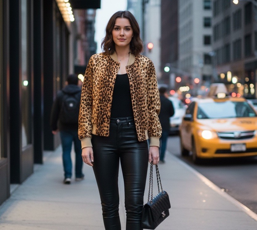 Vintage 90s Silk Leopard/Cheetah Print Bomber Jacket Size Small Chic Luxe Glam