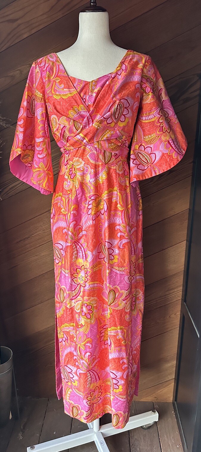 Vtg Stan Hicks Hawaiian Casuals Kimono Sleeve Maxi Muumuu Dress