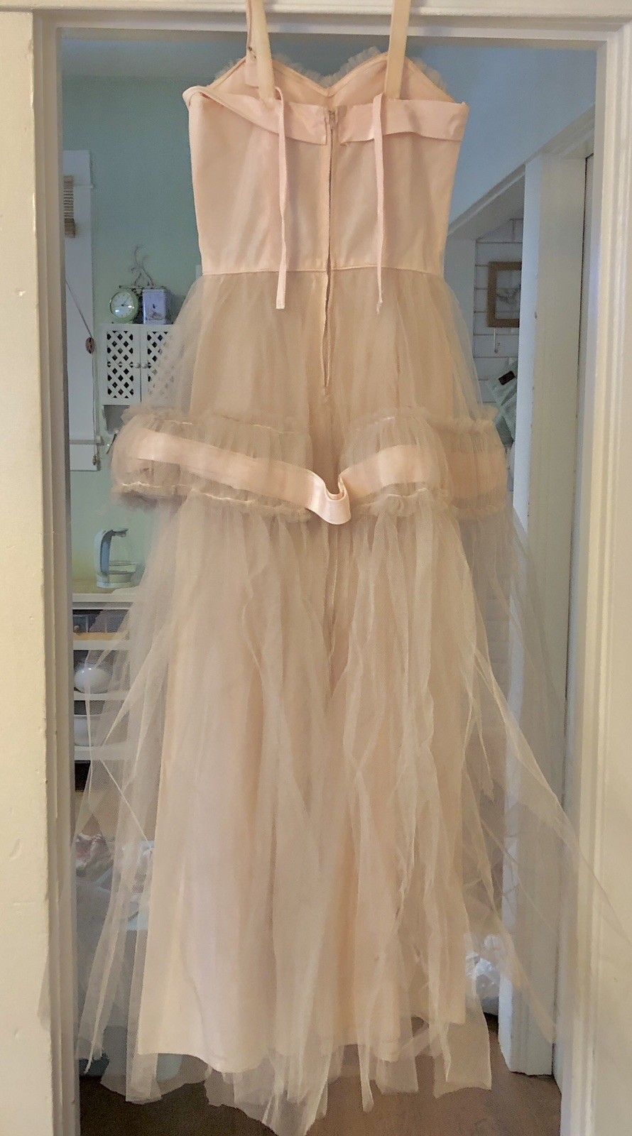 Vintage 50s Prom Party Dress XS Pink Acetate Tulle Net Overlay Sweetheart Read