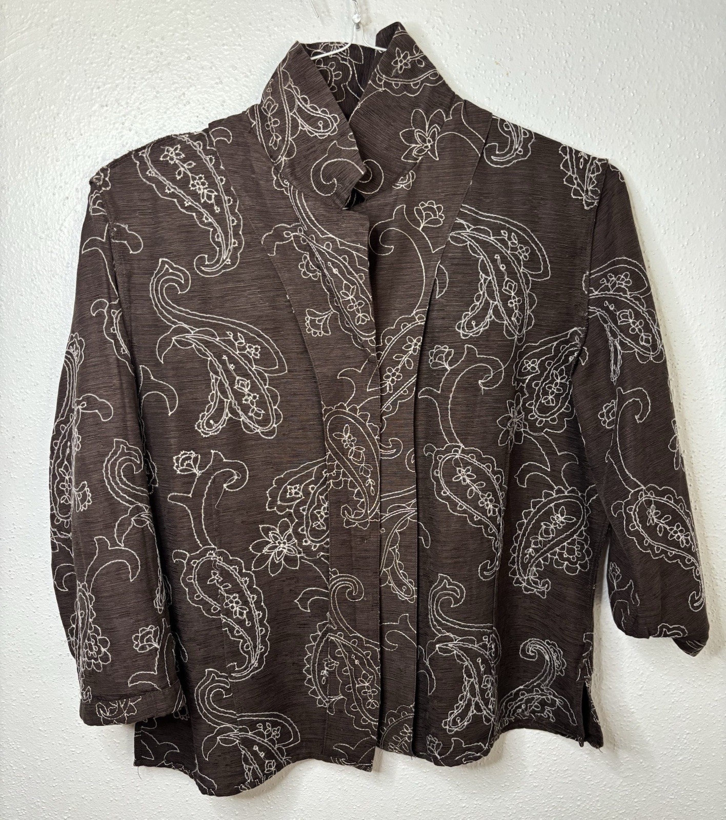 Silkland Vintage Petite L Jacket Embroidered Paisley Shirt Button Up