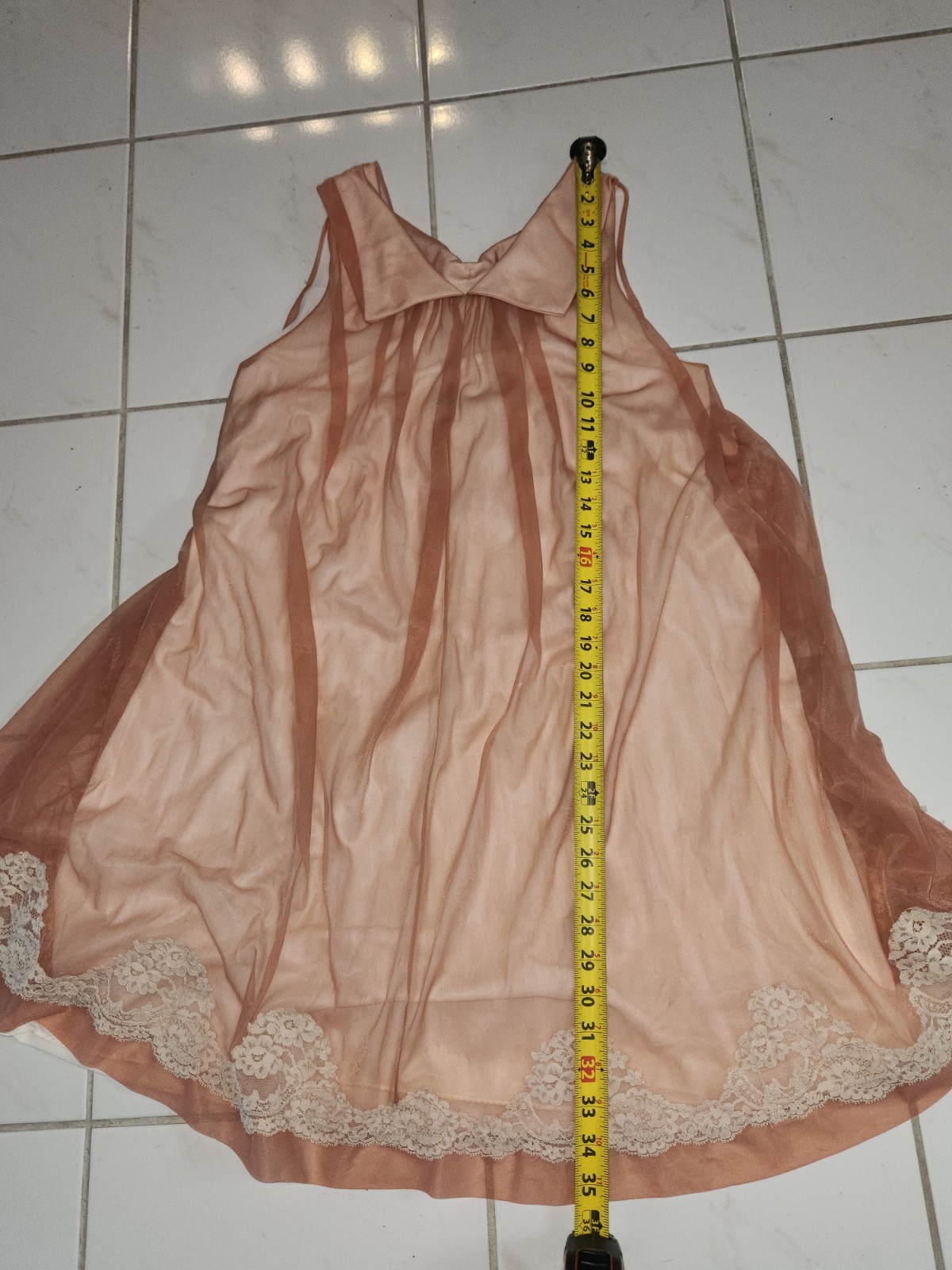 Vntg60s Sheer Nylon&Lace Jenelle of California Peignoir Nightgown*Dusty Rose*Med
