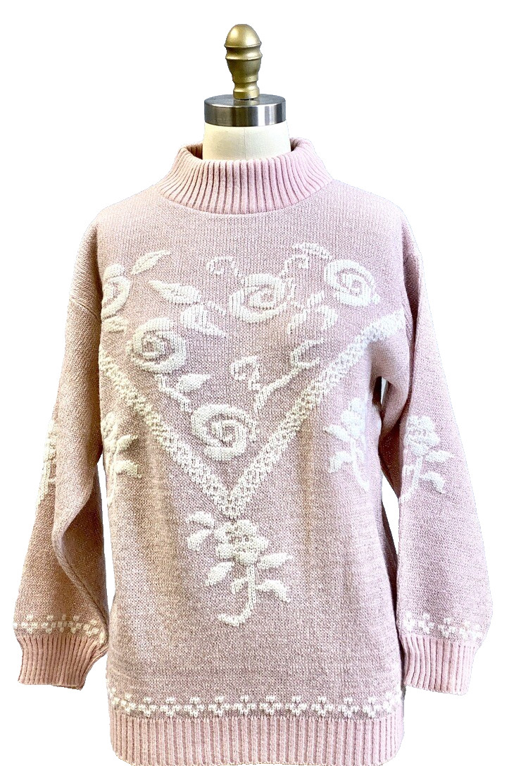 Vintage 80s Pastel Pink Mock Neck Sweater Lurex Fairy Kei M