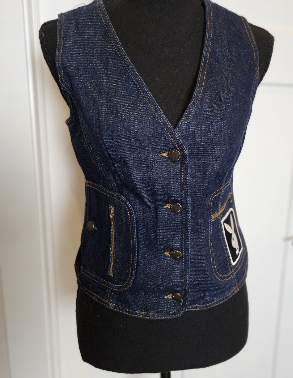 Vintage NWOT 1980s/90s Dark Wash GAMIN Vest By HUK•A•ROO With Playboy Bunny Sz S