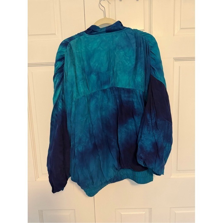 Vintage Mastererade Teal Blue Colorblock Rayon Dolman Sleeve Jacket Made in USA