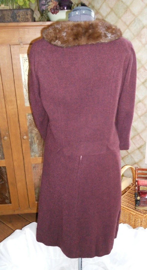 Vintage 60s womens dress suit Davidow designer fur collar wool tweed skirt jacke