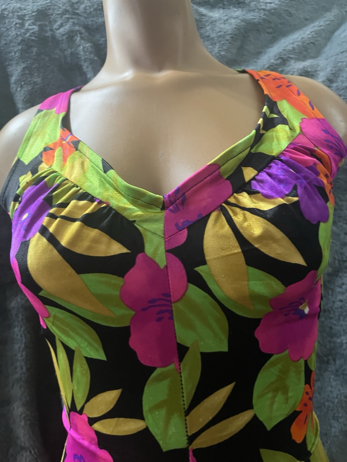 Vtg 90s Tropical Floral Swimsuit – Neon Pink Purple Orange – AS IS PROJECT
